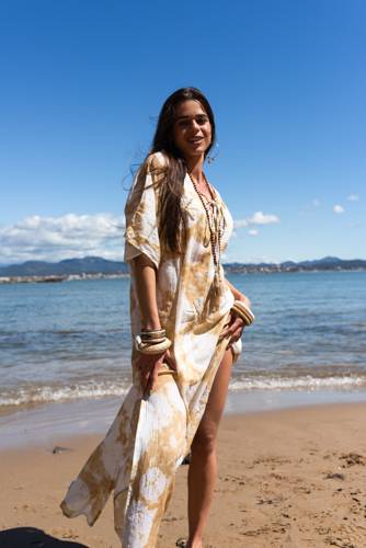 kaftan long voile de coton framboise