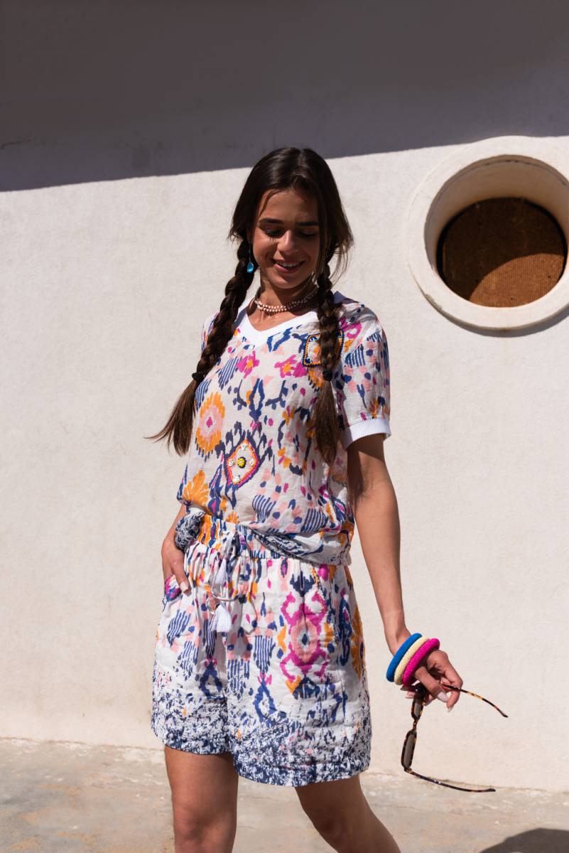 top et short multicolor en voile de coton