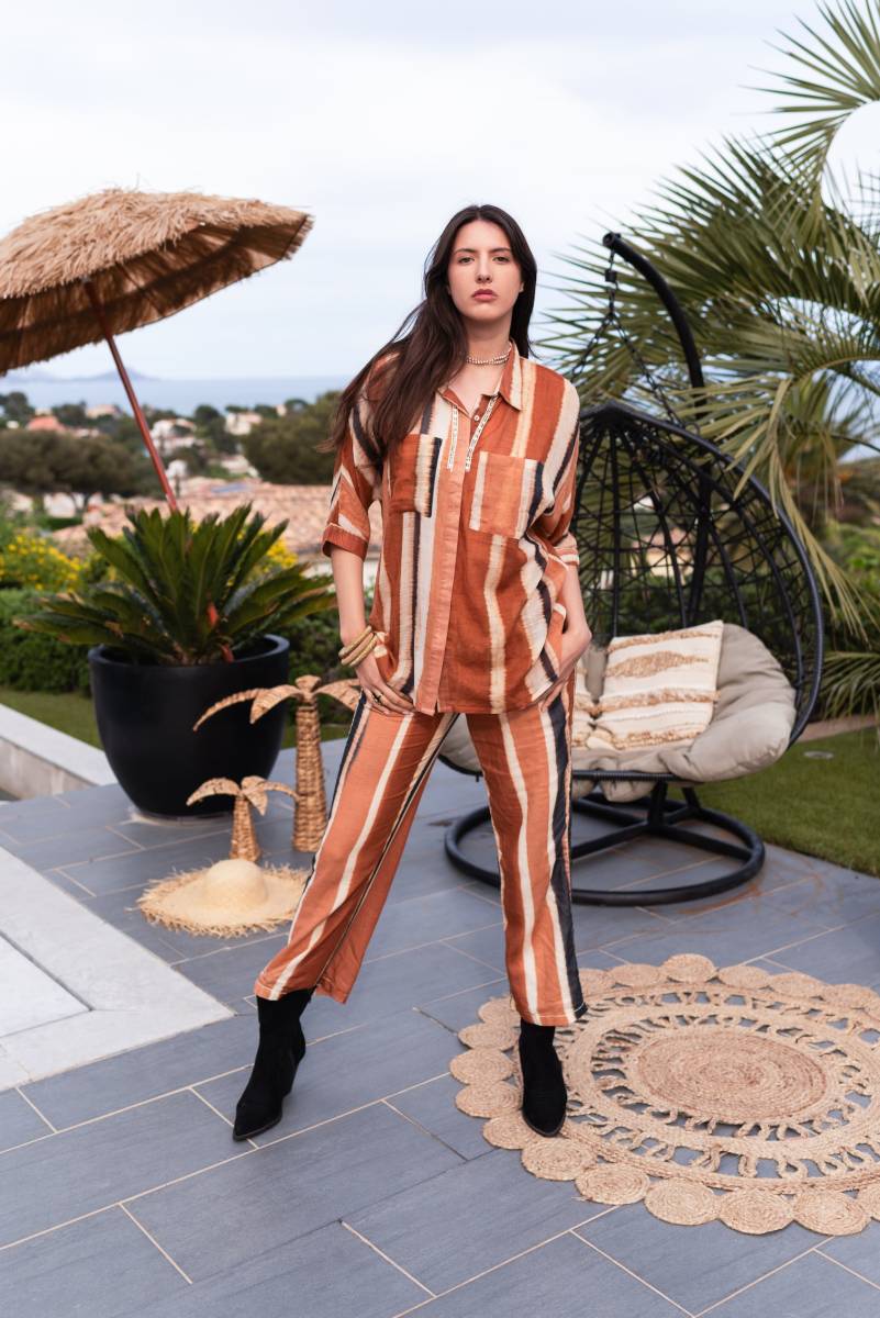 chemise rayures bleu marron