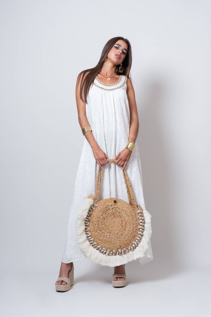 Sac rond en jute naturelle bohème chic champêtre à Paris Ile de France